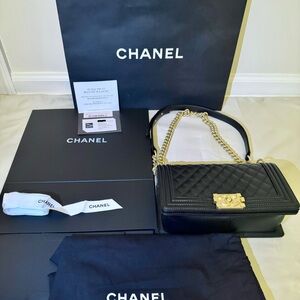 Chanel Medium Black Boy Bag Caviar with Gold Hardware